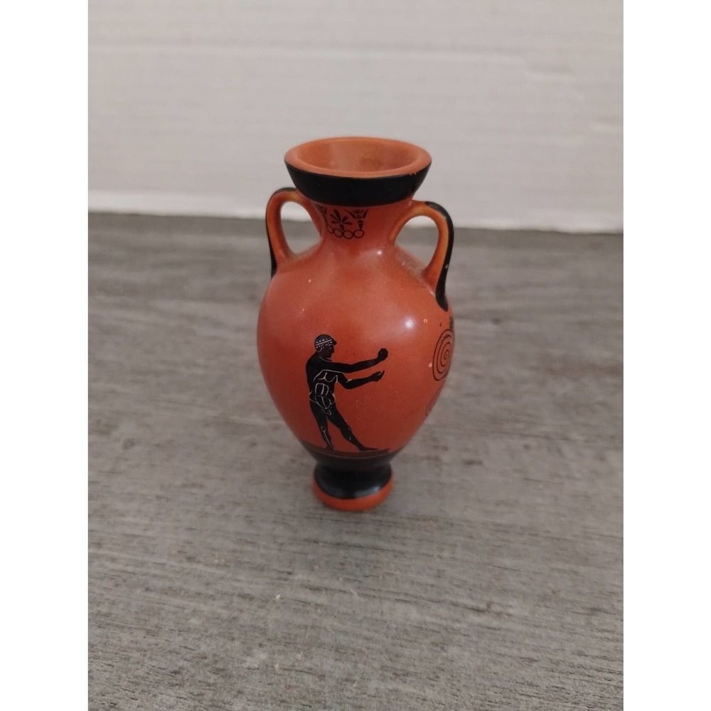 Nude and Warrior Orange & Black 3" Miniature Vase ff 1983 Crafted in Japan